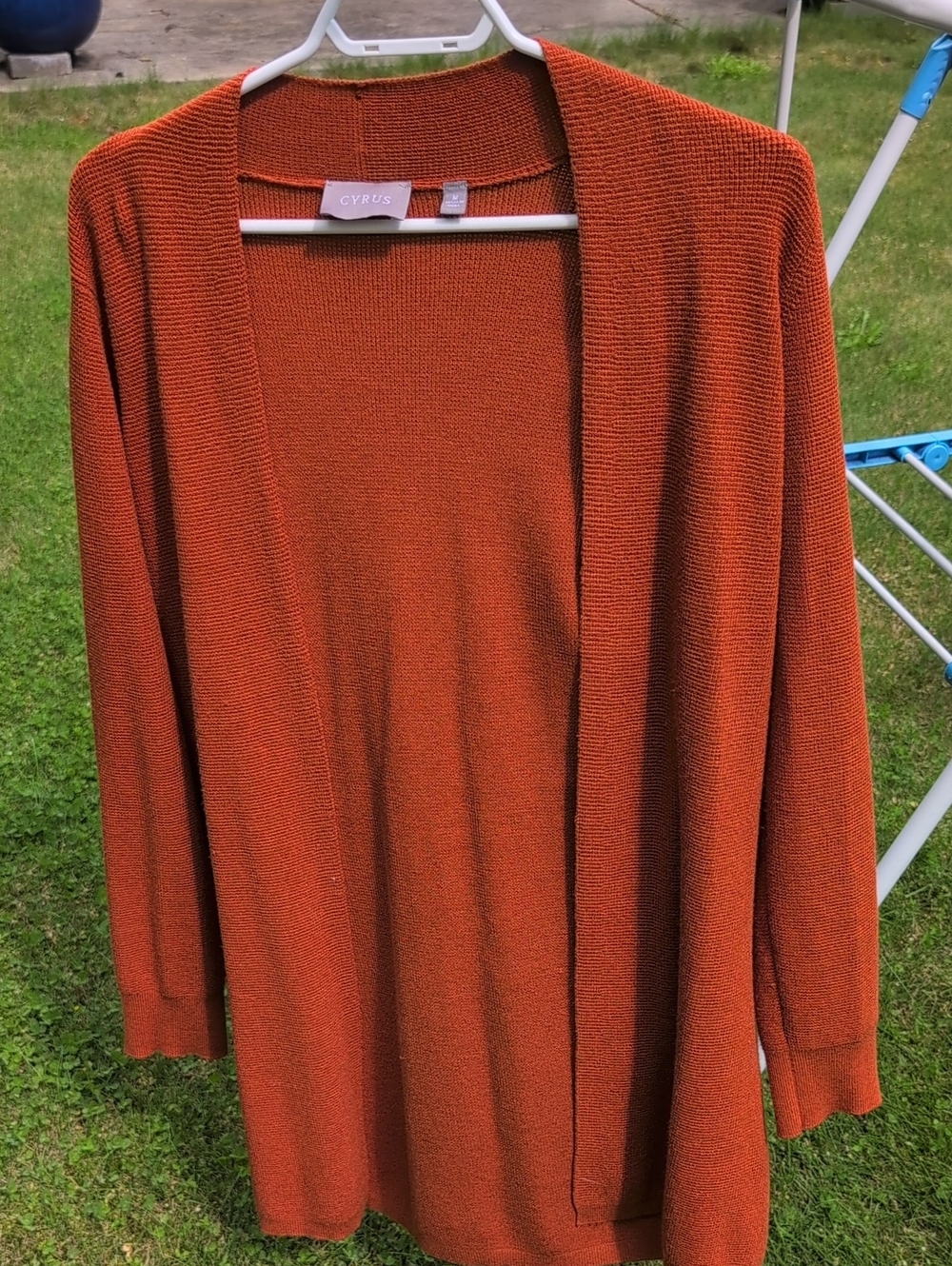 Cyrus Open-Front Rust Orange Knit Cardigan M